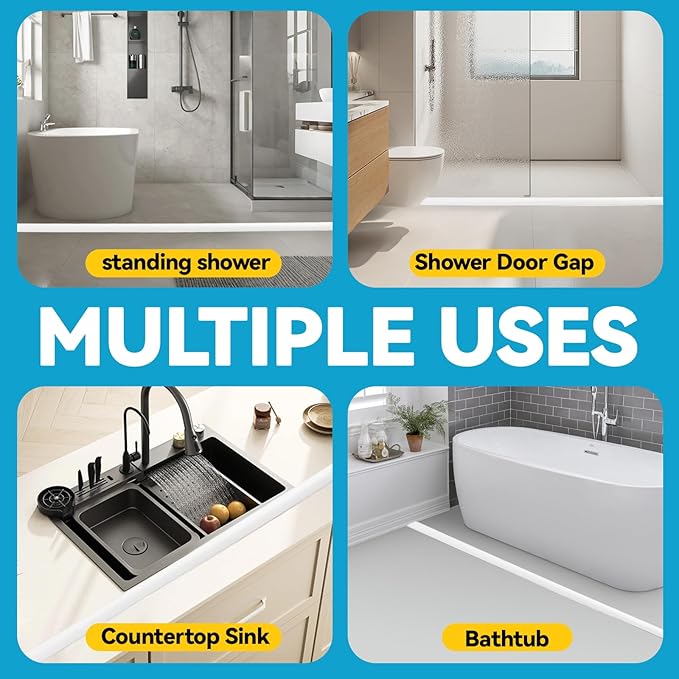 39'' Collapsible Shower Threshold Water Dam Shower Barrier Keeps Water Inside Threshold Dry and Wet Separation Retention System Suitable for Bathroom Kitchen Sink Bathtub
