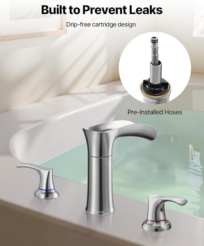 VEVOR Roman Tub Faucet, 3 Hole Waterfall Bathtub Faucet, Zinc Alloy Bath Tubs Faucets Set with 2 Handles, Deck Mount Bath Tub Faucets Set for Pet Washing, Adult Bathing, Silver, Hot & Cold Control