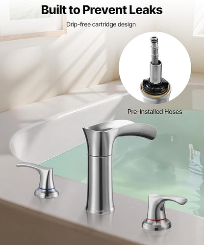 VEVOR Roman Tub Faucet, 3 Hole Waterfall Bathtub Faucet, Zinc Alloy Bath Tubs Faucets Set with 2 Handles, Deck Mount Bath Tub Faucets Set for Pet Washing, Adult Bathing, Silver, Hot & Cold Control