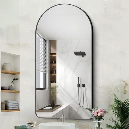 GLASHOM Arched Bathroom Mirror, 30"x50" Black Arched Mirror for Bathroom, Wall Mounted Mirror, Vanity Wall Mirror Metal Frame for Bedroom, Entryway, Living Room, Vertically Hanging