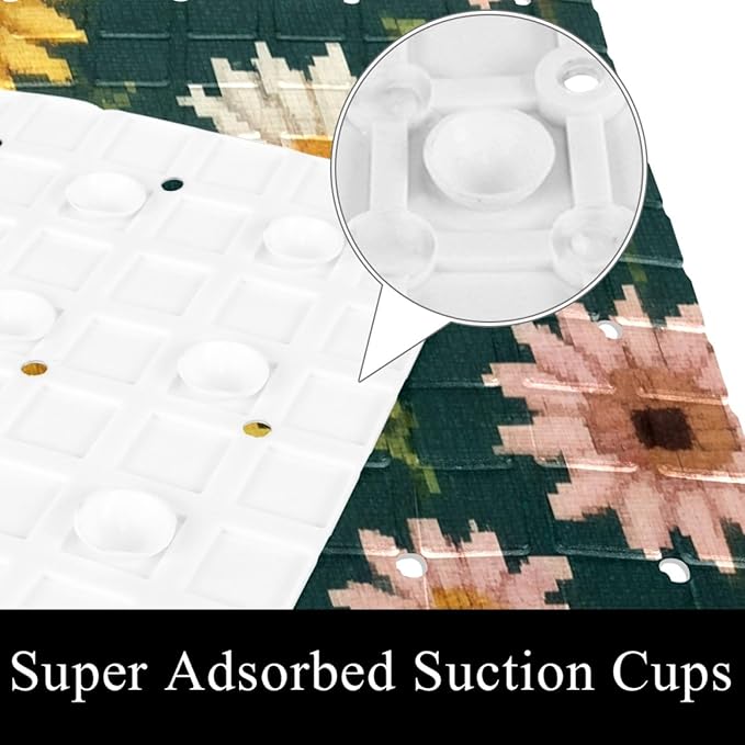 Bath Tub and Shower Mats, Non Slip Bathmat with Drain Holes and Suction Cups for Bathroom Floor, 15.1 x 26.8 Inch (Cute Pixel Daisies Floral Pattern)