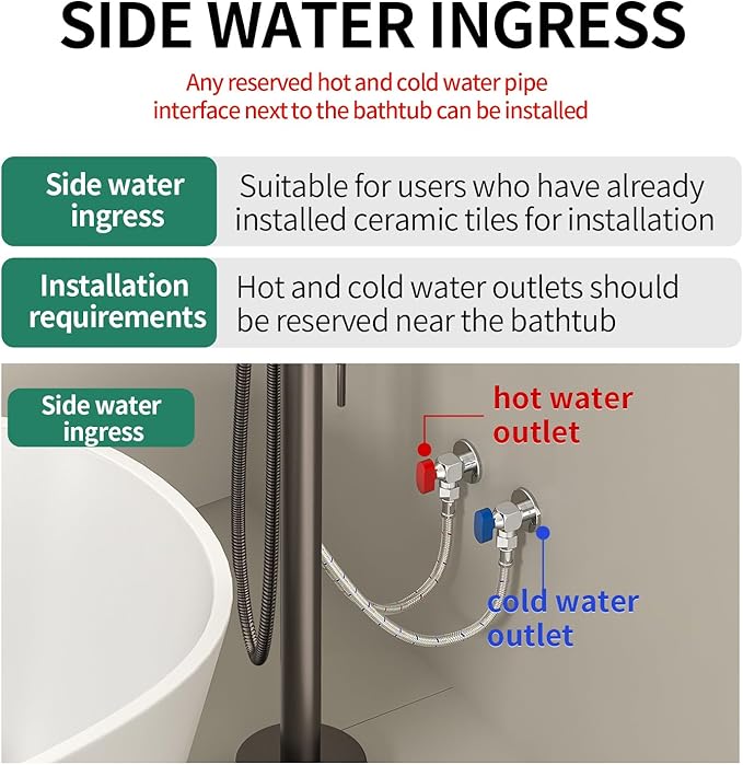 Freestanding Bathtub FaucetFloor Mount Bathtub Filler Shower Mixer Faucet with Handheld Shower Sprayer Swivel, Side Inlet，Grey