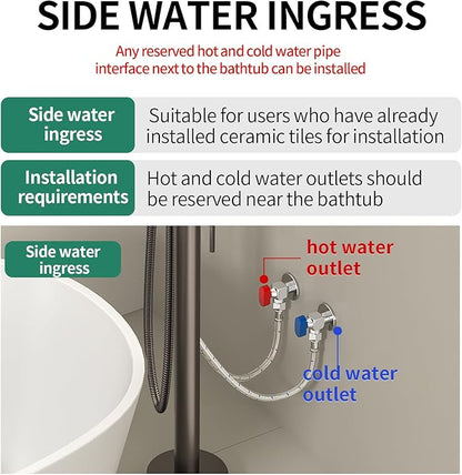 Freestanding Bathtub FaucetFloor Mount Bathtub Filler Shower Mixer Faucet with Handheld Shower Sprayer Swivel, Side Inlet，Grey