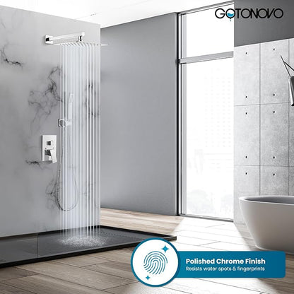 gotonovo Rainfall Bathroom Shower System Rain Shower Head and Handle Set Wall Mounted Shower Complete Combo Solid Brass Pressure Balancing Shower Mixer Valve 10 Inch Polished Chrome