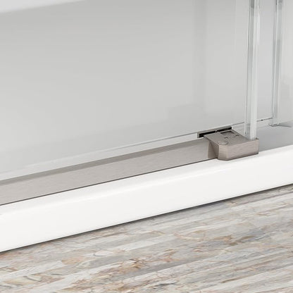 Sunrosa Semi-Frameless Glass Shower Door, 51-55" W x 76" H Single Sliding Shower Door with Tempered Glass 5/16"(8mm), Brushed Nickel
