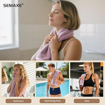 SEMAXE Purple Hand Towels for Bathroom, 100% Cotton Towels with Hanging Loops, Soft and Highly Absorbent, 4 Pack Hand Towel Set for Gym, Shower, Hotel, Spa and Kitchen