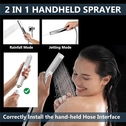 Aolemi Shower Faucet Set Ceiling Mount Shower System Rough-in Valve and Shower Trim Kit 12 and 6 Inch Dual Shower Head 2 in 1 Handheld Spray Push Button Diverter Polish Chrome