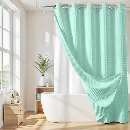 River Dream Hotel Grade No Hooks Needed Shower Curtain with Snap in Liner,Water Repellent, Machine Washable (Water Glass, 71"x86"(W/Liner))