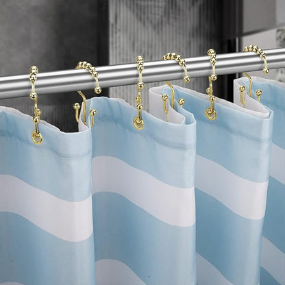 Titanker Gold Shower Curtain Hooks Rings, Rust-Resistant Metal Double Glide Shower Hooks Rings for Bathroom Shower Curtains Rods, Set of 12 Hooks - Light Gold