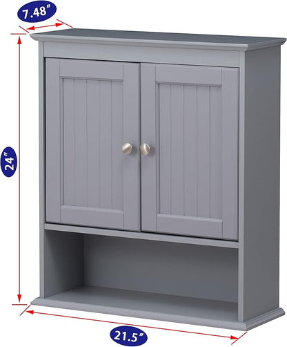 Spirich Bathroom Wall Cabinet, Wall Mounted Medicine Cabinet Organizer, Over The Toilet Storage Cabinet with Doors and Shelves, Gray