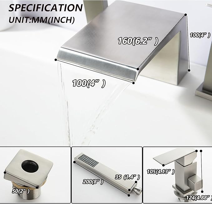 LIWEIKE Roman Tub Faucet with Sprayer Deck Mount Bathtub Faucet with Hand Shower for 3 Hole Waterfall Faucet with Hand Shower Brushed Nickel