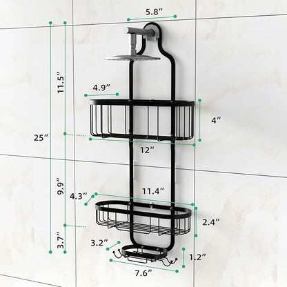 Kadolina Bathroom Hanging Shower Organizer, Over Head Shower Caddy Shower Storage Rack Basket with Hooks for Razor and Sponge Rustproof, Black [Patented]