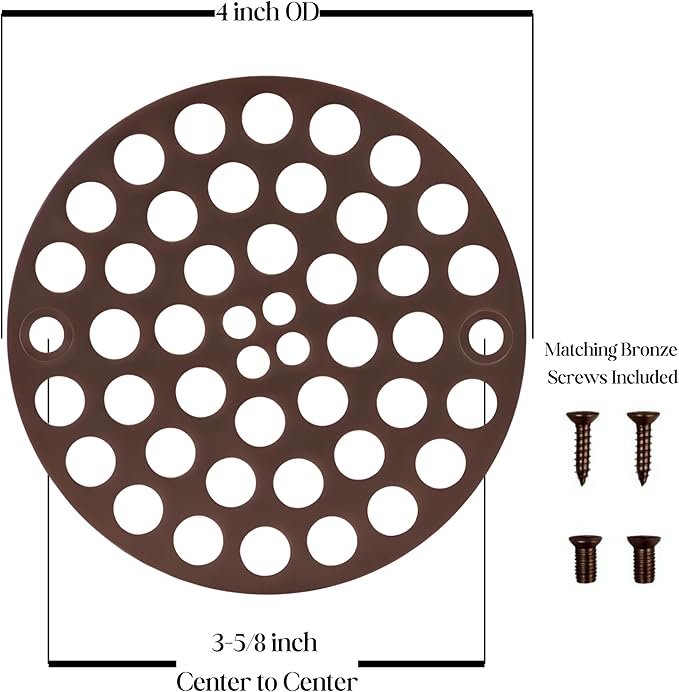 4" Screw-in Shower Drain Cover, Oil Rubbed Bronze - Solid Brass, 4" OD, Screws Included