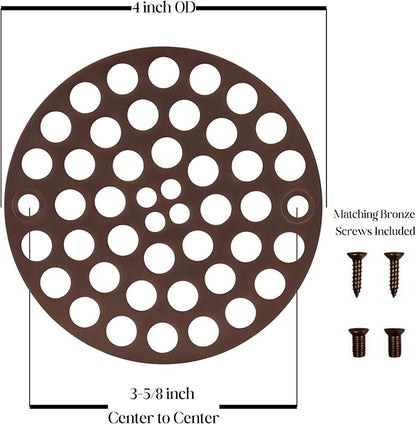 4" Screw-in Shower Drain Cover, Oil Rubbed Bronze - Solid Brass, 4" OD, Screws Included