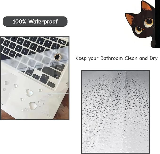 Clear Cute Funny Black Cat Shower Curtain Liner, Are You Pooping Shower Curtain, Fun Anime Cat Shower Curtains for Bathroom, 72x78 Plastic Cool Summer Shower Curtain Set with Weighted Magnets 12 Hooks