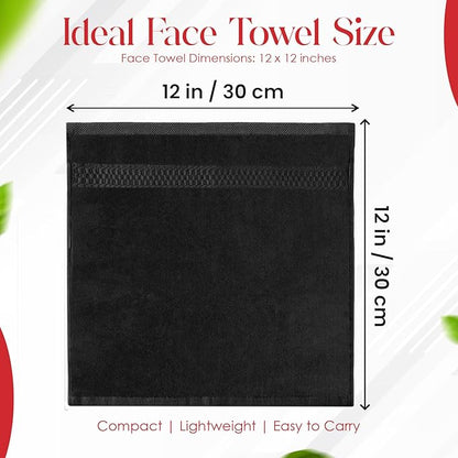 RIVERSIDE 12 Pack Premium 100% Cotton Face Washcloths, 550 GSM, 12 x 12 Inches, Soft, Absorbent Towels for Body & Shower, Bathroom Wash Clothes, Durable Face Towels Set for Spa, Gym, Black