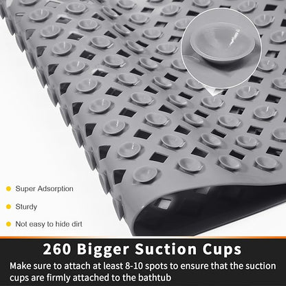 Yimobra Non Slip Bath Mat, Super Strong Suction Cups,34.5"x15.5"Long Tub Mat with Drain Holes, Machine Washable Fast Draining Shower Mats, Bathroom Essentials,Gray