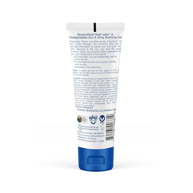 STREAM 2 SEA Sun & Sting Aloe Soothing Gel for Face & Body, Organic Aloe Vera Gel for Sunburn Relief, Travel Size Aloe Vera Gel for Skin, Natural After Sun Care, Pure Aloe After Sun Gel, 2.5 Fl oz