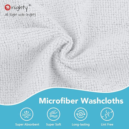 Orighty Washcloths Towels Set 20 Pack, Highly Absorbent and Soft Feel Microfiber Face Cloths, Multi-Purpose Wash Cloths & Hand Towels for Bathroom, Hotel, Spa, and Gym, 11.5x11.5 Inch, White