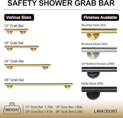 Lava Odoro Shower Grab Bar, Modern Set Stainless Steel Handicap Grab Bar for Bathtubs and Showers, Shower Safety Bar for Seniors Disabled, ADA-Compliant (Brushed Gold, 3 Pack 18", 24'', 36")