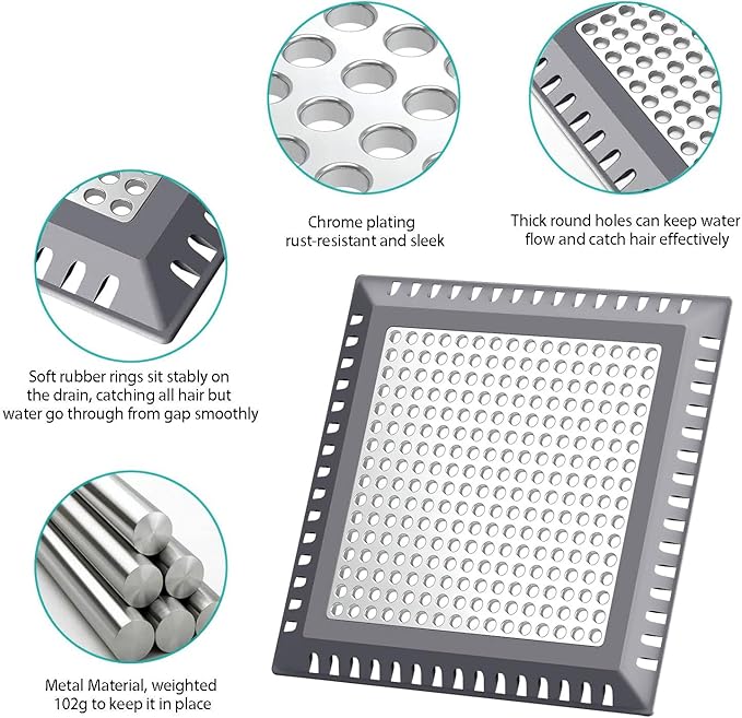 Shower Drain Hair Catcher/Drain Strainer/Shower Drain Cover for Bathroom Floor Drain, Stainless Steel and Silicone (Patented Product)