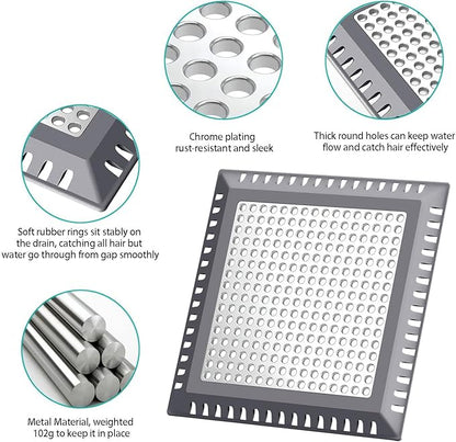Shower Drain Hair Catcher/Drain Strainer/Shower Drain Cover for Bathroom Floor Drain, Stainless Steel and Silicone (Patented Product)