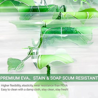 Clear Green Ivy Leaves Shower Curtain Liner, Transparent Plastic Nature Green Botanical Leaf Decorative Waterproof Shower Curtains for Bathroom, 72x78 Weighted Magnetic Shower Curtain Liner with Hooks