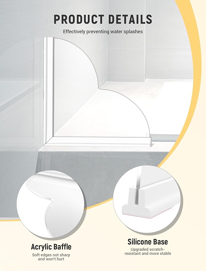 2 Pack Large Shower Splash Guard Kit, Upgrade 9.25 x 9.25 Bathtub Shower Water Splash Guards, Self-Adhesive Shower Guards to Keep Water in Shower, Shower Water Blocker from Splashing Out