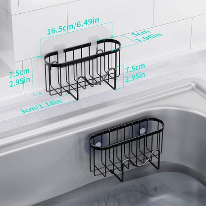 HapiRm Multifunctional Sponge Holder with Unique M-Shaped, Two Installation Methods Kitchen Sink Organizer, Rustproof Stainless Steel Sink Caddy -Black（2-Pack）