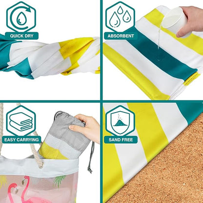 SUN CUBE Microfiber Beach Towel, Quick Dry Sand Free Beach Towel, Lightweight, Compact for Travel Swim Sports Camping, Packable Sand Resistant Towel Adult, Yellow 60x30 Inches
