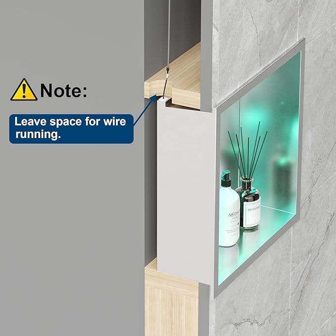 12X12 RGB Shower Niche, Brushed Nickel Stainless Steel LED Wall Niche, No Tile Needed Recessed Storage for Bathroom Storage Built-in Installation