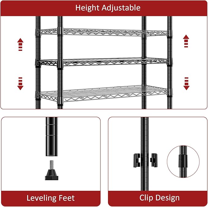 IZEUK 3 Tier Heavy Duty Steel Storage Shelves, Metal Shelf Wire Shelving Rack for Pantry, Kitchen, Cloakroom or Office Organization (11.8" D x 25.6" W x 31.5" H, 750LBS, Black)