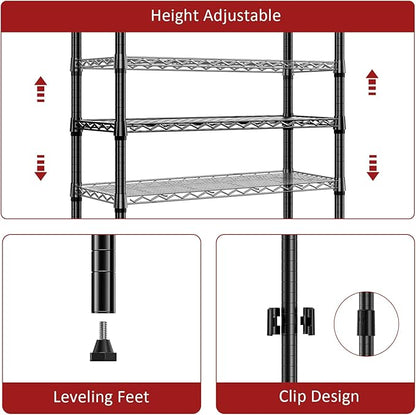 IZEUK 3-Tier Steel Storage Shelves, Heavy Duty Metal Shelf Wire Shelving Rack for Pantry, Kitchen, Living Room, or Office Organization (21.7" W x 11.8" D x 28.6" H, 750LBS, Black)