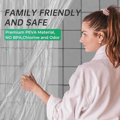 AmazerBath Extra Long Shower Curtains 96 Length, Tall Shower Curtain Liner Clear 72x96 Inches, Premium PEVA, Bathroom Accessories with 3 Weighted Stones and 12 Rustproof Grommets
