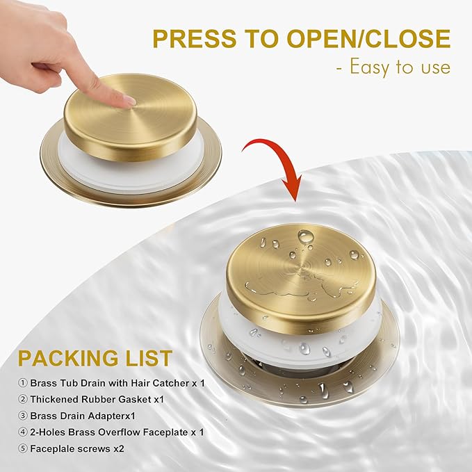 Champagne Bronze Bathtub Drain Stopper and Overflow Kit, Solid Brass Tip-Toe Bath Tub Drain with Hair Catcher - Universal Coarse/Fine Thread, Bathroom Bathtub Plug Replacement, 11.5/16 UNC