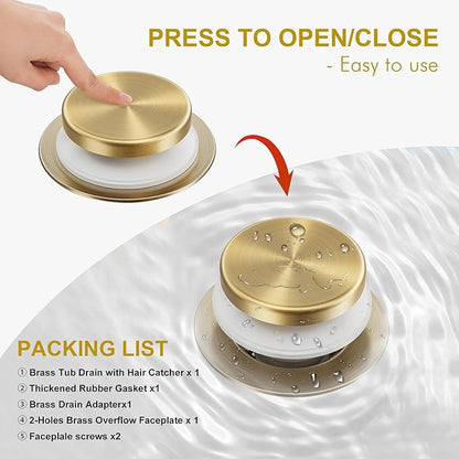 Champagne Bronze Bathtub Drain Stopper and Overflow Kit, Solid Brass Tip-Toe Bath Tub Drain with Hair Catcher - Universal Coarse/Fine Thread, Bathroom Bathtub Plug Replacement, 11.5/16 UNC