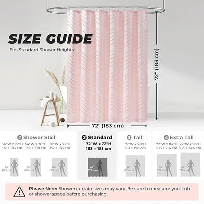 Pink Shower Curtain Boho Shower Curtains for Bathroom Girly Cute Shower Curtain Tufted Chervon Textured Stripes Modern Minimalist Bathroom Decor 72x72