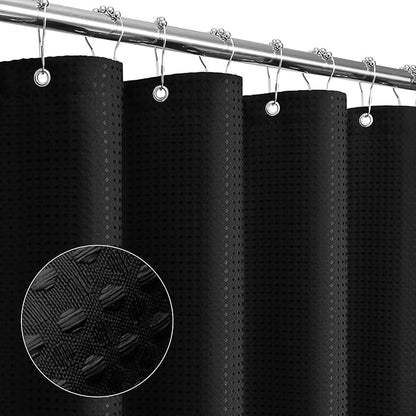 Gibelle Small Stall Shower Curtain 36 x 72, Narrow Half Waffle Weave Textured Fabric Shower Curtain for Bathroom, Water Repellent, Machine Washable, Black