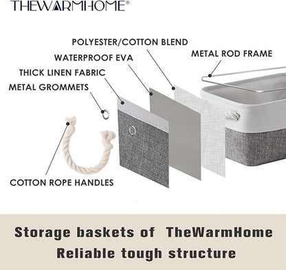 TheWarmHome Storage Basket for Organizing - 15.7x11.8x8.2 inch Large 3 Pack Collapsible Storage Bins for Shelves, Fabric Storage Cubes for Gift Closet Linen Organization (White & Grey)