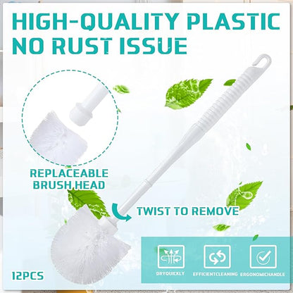 Roshtia 12 Sets Toilet Brush and Holder Set for Bathroom Toilet Bowl Brush Scrubber with Caddy for Deep Cleaning, 14.57 Height (White)