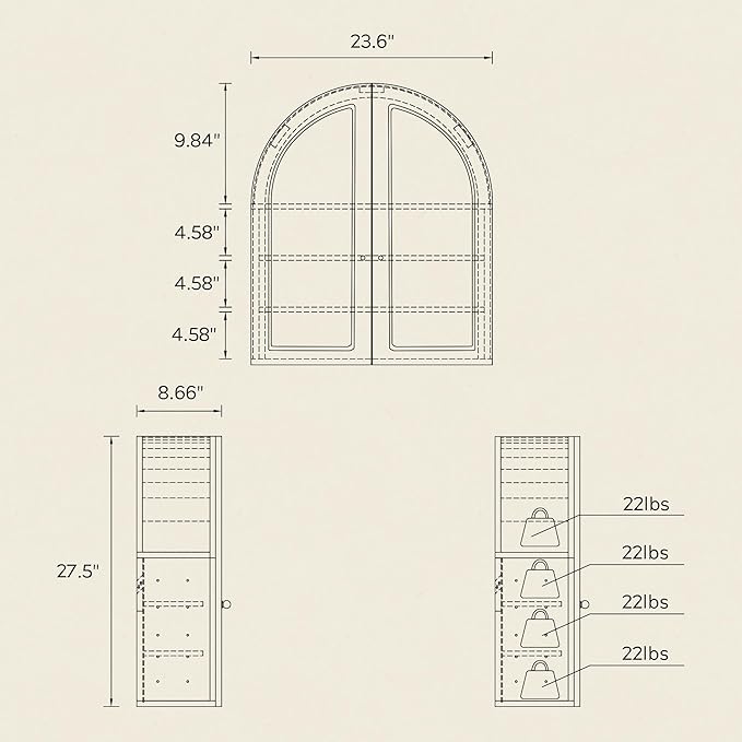 Large Arched Bathroom Wall Cabinet Modern Wooden Display Cabinet with Acrylic Doors Farmhouse Wall Mounted Cupboard Storage Organizer for Laundry Room, Dining Room, Natural Oak