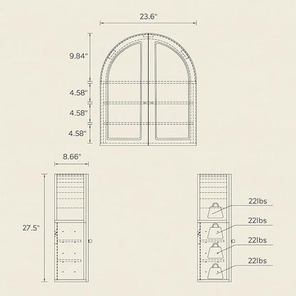 Large Arched Bathroom Wall Cabinet Modern Wooden Display Cabinet with Acrylic Doors Farmhouse Wall Mounted Cupboard Storage Organizer for Laundry Room, Dining Room, Natural Oak