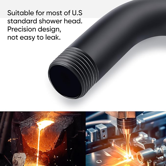 Cobbe Shower Arm with Flange and Teflon Tape, 10-Inches Wall Mounted Shower Pipe Arm Extension for Fixed Shower Head, Matte Black