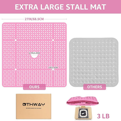 OTHWAY Square Shower Mat, 27"x 27" Extra Large Shower Mats for Inside Shower, TPE Anti Slip Shower mat with Suction Cups Drain Holes, Machine Washable Shower Floor Mat (Pink)