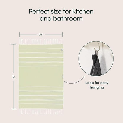 WETCAT Turkish Hand Towels with Hanging Loop, Set of 2 (20" x 30") 100% Turkish Cotton, Pre-Washed, Quick Drying, for Kitchen or Bathroom - Seafoam Green