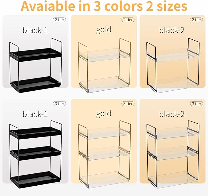 Bathroom Countertop Organizer, 3 Tier Acrylic Tray Vanity Counter Skincare Organizer Shelf, Kitchen Under Sink Standing Rack, Home Storage Holder for Lotion Makeup Cosmetics Perfume Spice, Gold