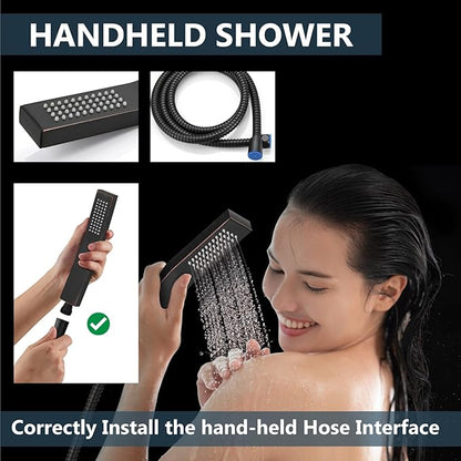 Aolemi Shower Faucet Set Rain Shower System with Handheld Spray Bathroom Shower Combo Rough-in Valve and Shower Trim Kit Included Oil Rubbed Bronze 8 Inch Wall Mount Shower Head