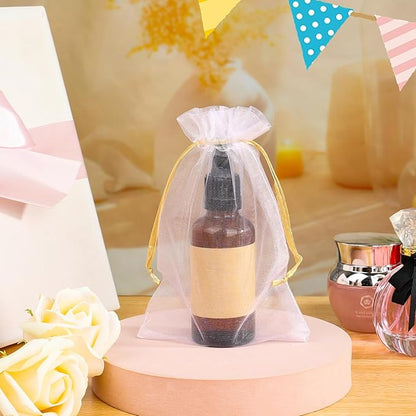 100PCS Premium White Organza Bags with Gold Drawstring, 4x4.72inch Wedding Favor Gift Bags, Mesh Pouch for Jewelry, Party, Christmas, Festival, Bathroom Soaps, Makeup Organza, Wrapping Supplie