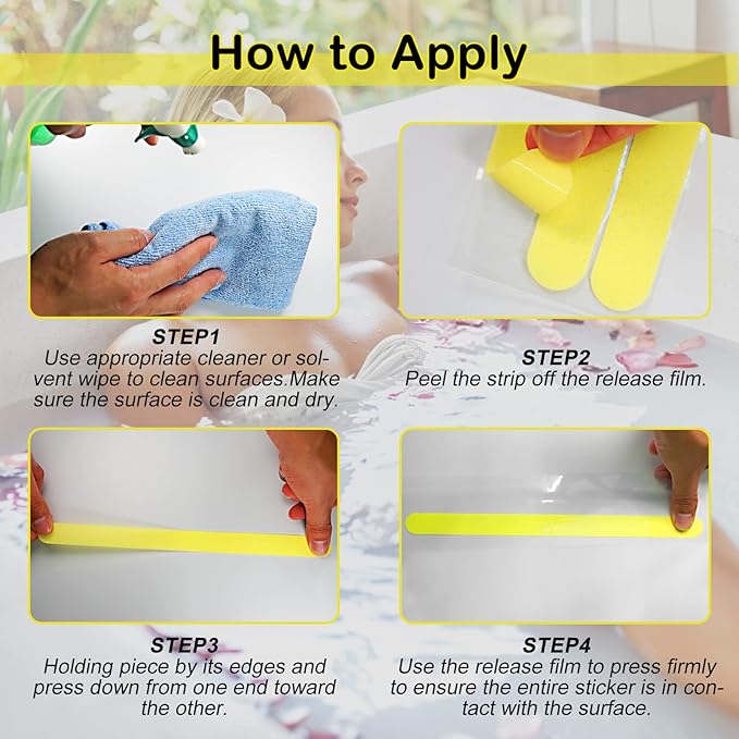 S&X Non Slip Bath Stickers,Gritty Textured Slip-Resistant Treads,0.75-Inch by 11-Inch,12 Strips Per Pack (Yellow)