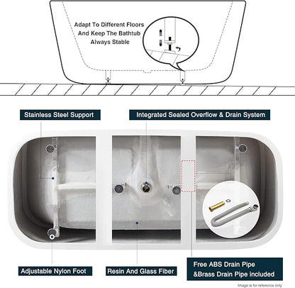 FerdY Maui 67" Acrylic Freestanding Bathtub, Contemporary Elegant Design Soaking Tub with Minimalist Linear Design Overflow and Matte Black Drain, Easy to Install